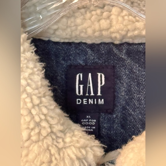 The GAP DENIM Medium Wash RARE Jean Shearling Sherpa Lined Trucker JACKET Sz XL - Picture 5 of 10